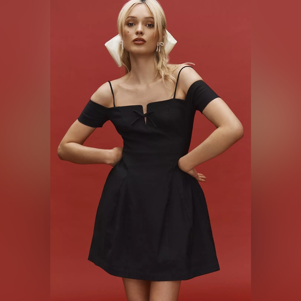 ANTHROPOLOGIE Maeve Bow Off-The-Shoulder Mini Dress NWT Size X-Small